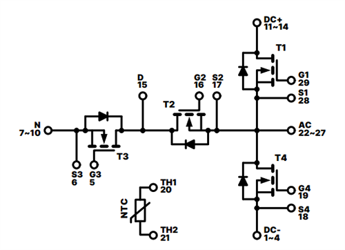 回路図 - onsemi NXH008T120M3F2PTHGシリコンカーバイド（SIC）モジュール